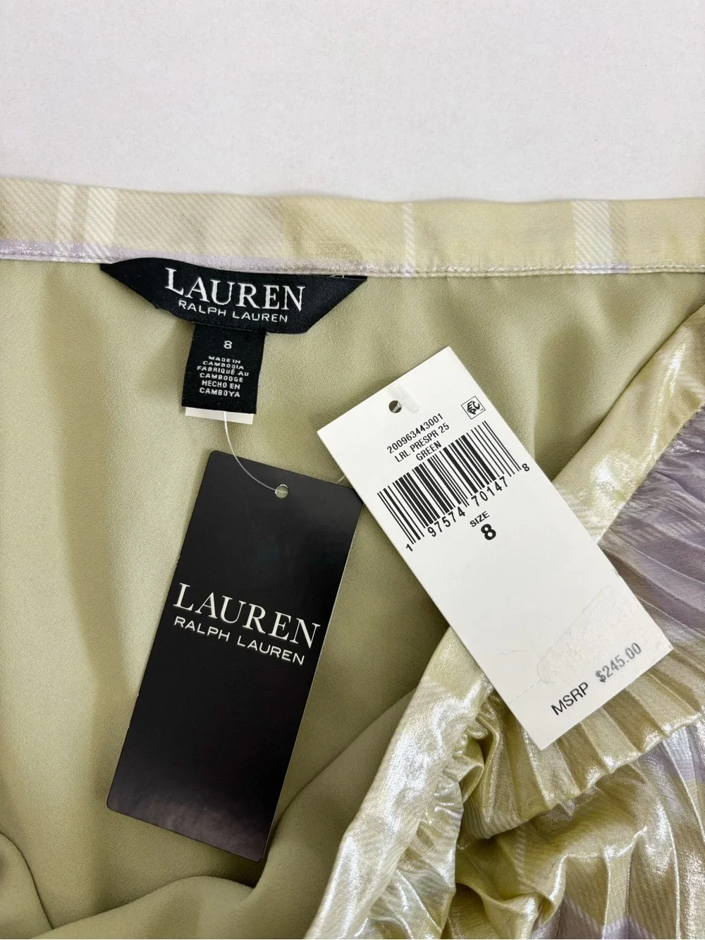 Lauren Ralph Lauren Checked Plaid Pleated Georgette Skirt Size 8